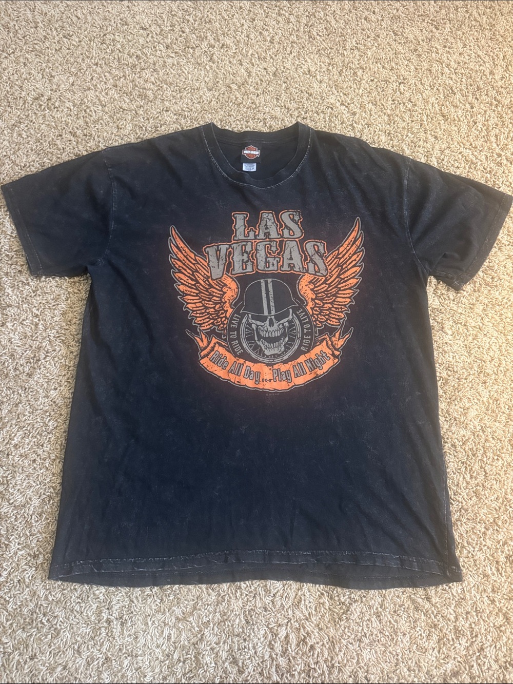 Harley-Davidson Black Tee with Orange Winged Skull Las Vegas Graphic